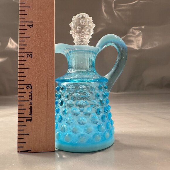 Fenton Opalescent Cruet Bottle Italy Hobnail Pattern Clear Stopper Vintage Glass - Picture 10 of 16